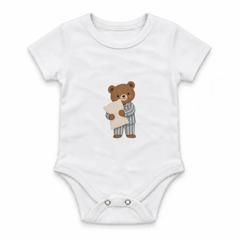 Bear in Striped Pajamas Holding a Pillow Çıtçıtlı Body
