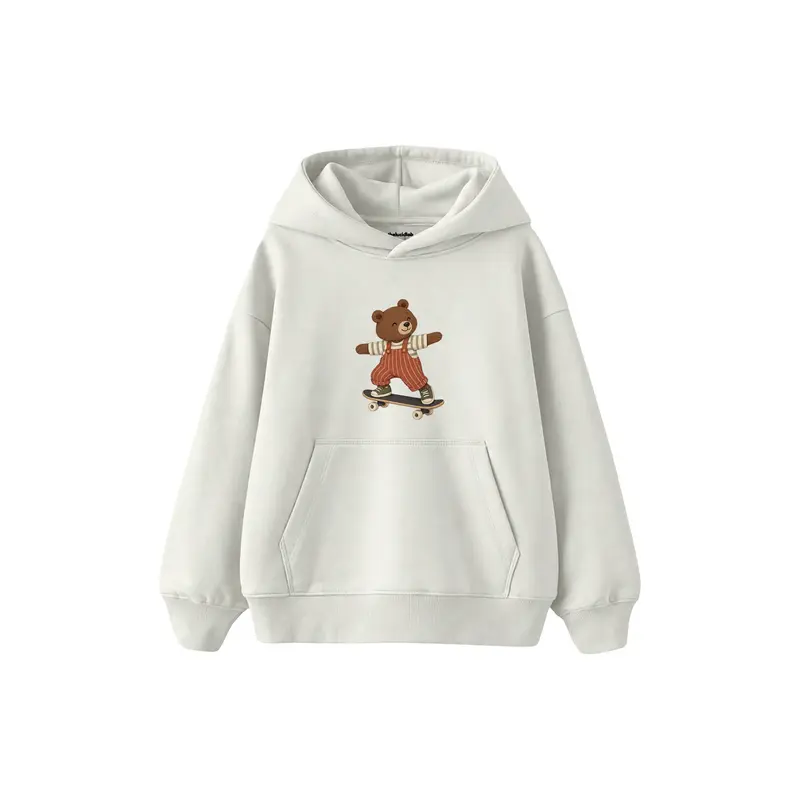 Bear Skateboarding in Rust Striped Overalls Çocuk Hoodie