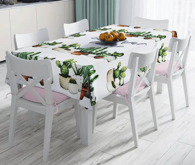 Beautiful Cactus Baskılı Dijital Leke Tutmaz Masa Örtüsü