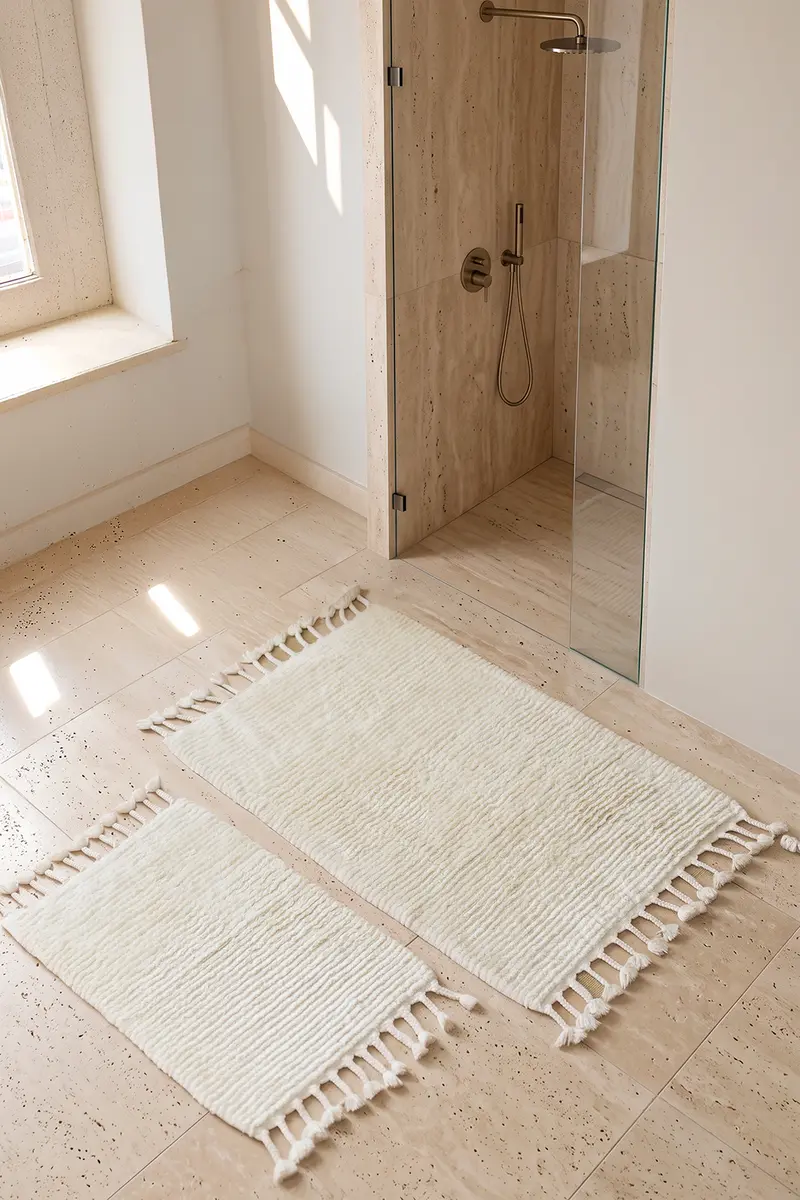 Belina 2'li Takım Bambu Banyo Paspası 40x60+60x90 Cm Milk Ekru