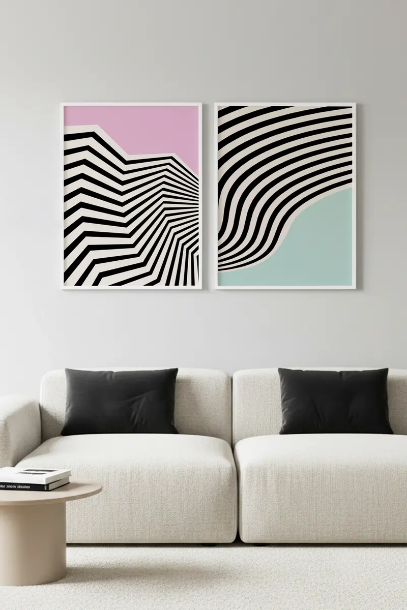 Beyaz Ahşap Çerçeveli 2’li Modern Tablo | Huhu243