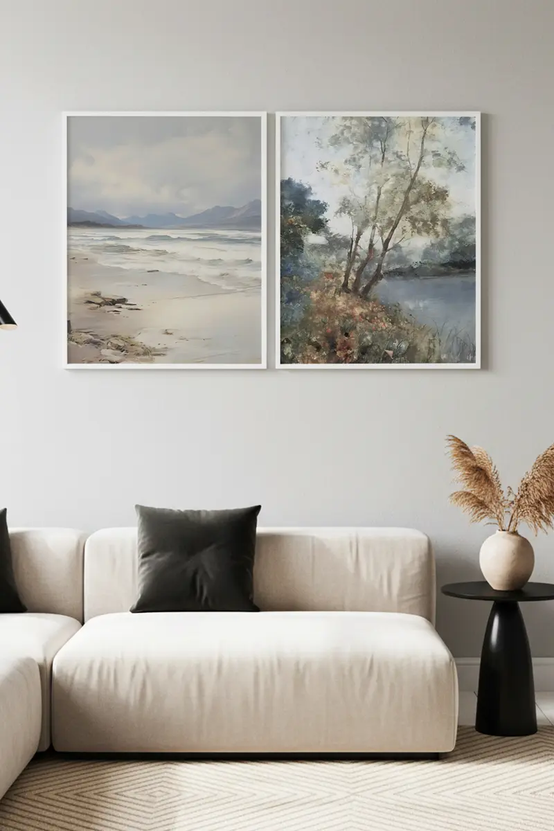 Beyaz Ahşap Çerçeveli 2’li Modern Tablo | Huhu273