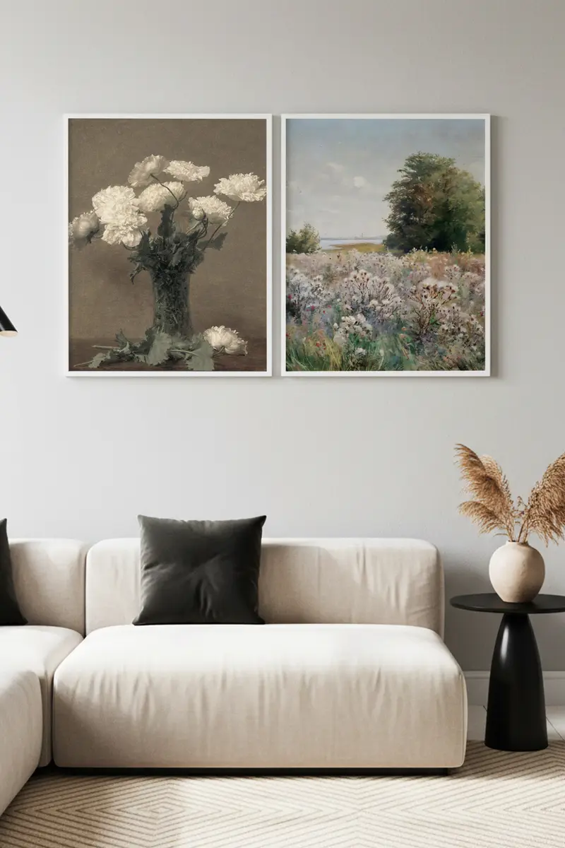Beyaz Ahşap Çerçeveli 2’li Modern Tablo | Huhu274