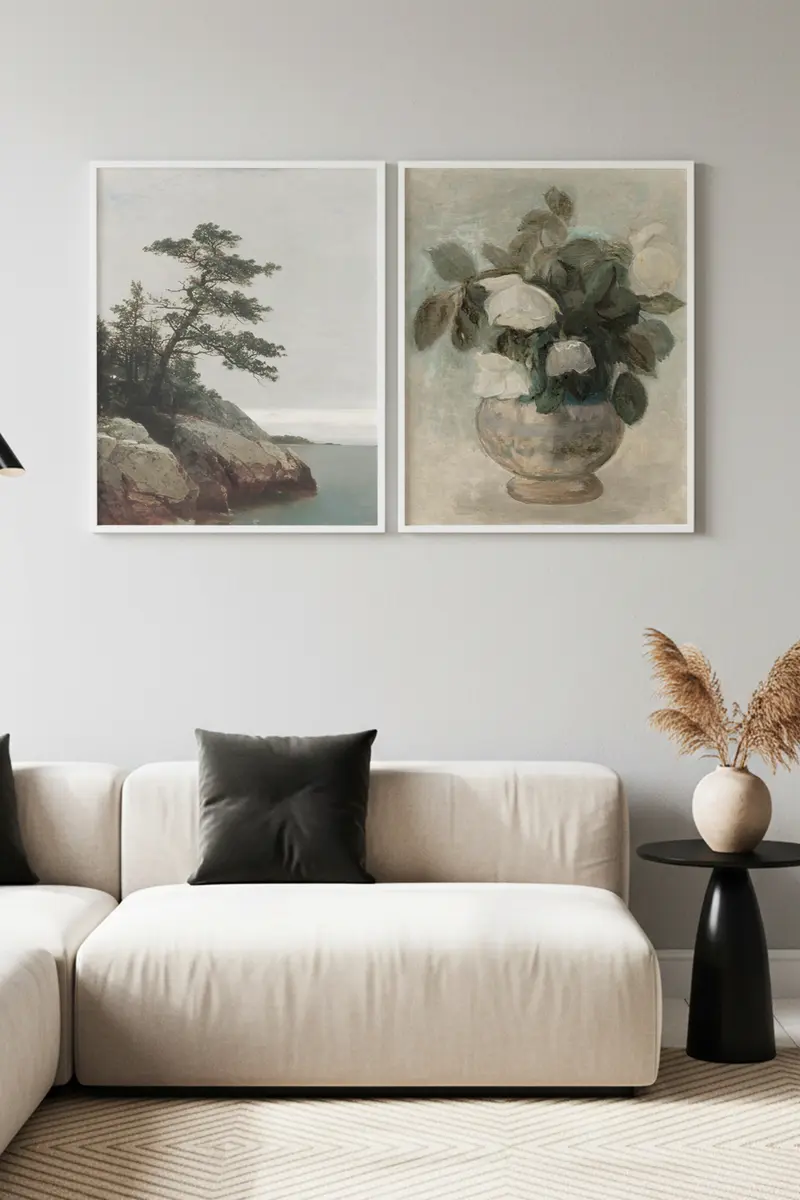 Beyaz Ahşap Çerçeveli 2’li Modern Tablo | Huhu275