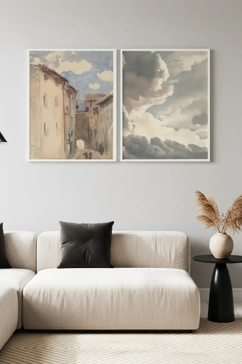 Beyaz Ahşap Çerçeveli 2’li Modern Tablo | Huhu276