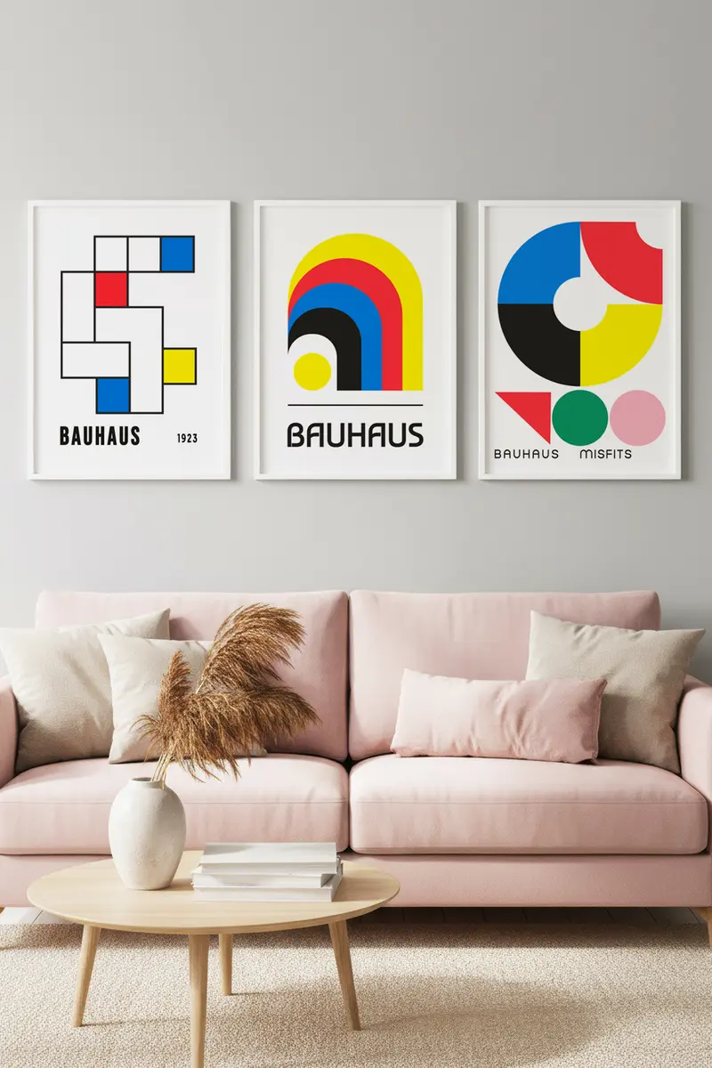 Beyaz Ahşap Çerçeveli 3'lü Bauhaus Tablo | Huhu525
