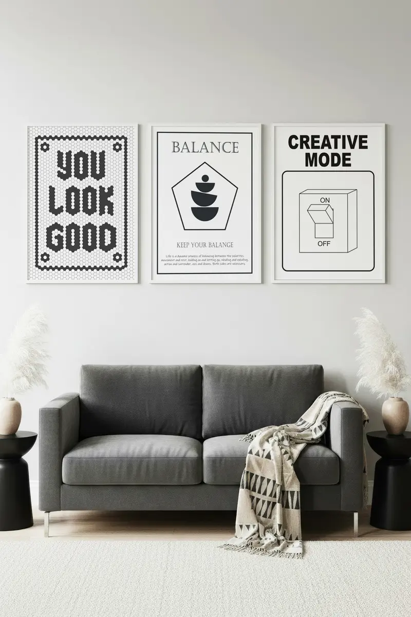Beyaz Ahşap Çerçeveli 3'lü Creative Mode Tablo Seti Huhu569