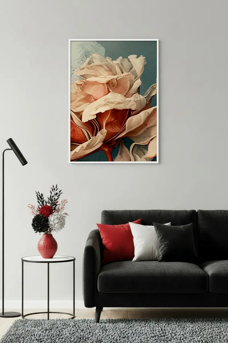 Beyaz Ahşap Çerçeveli Çiçek Desenli Tablo - Pastel Tonlar | Huhu1273