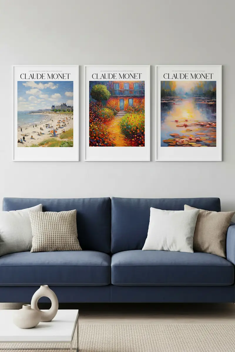 Beyaz Ahşap Çerçeveli Claude Monet Tablo Seti | Huhu557
