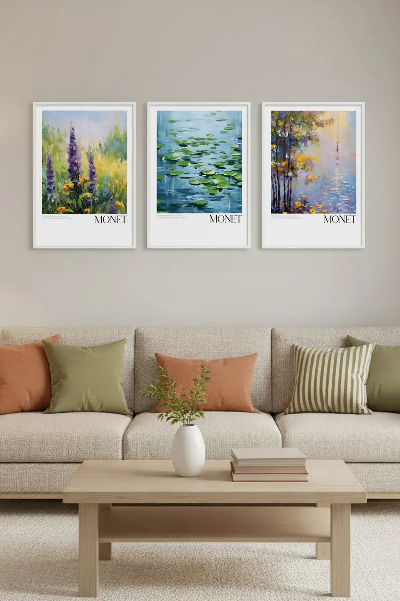 Beyaz Ahşap Çerçeveli Claude Monet Tablo Seti | Huhu558