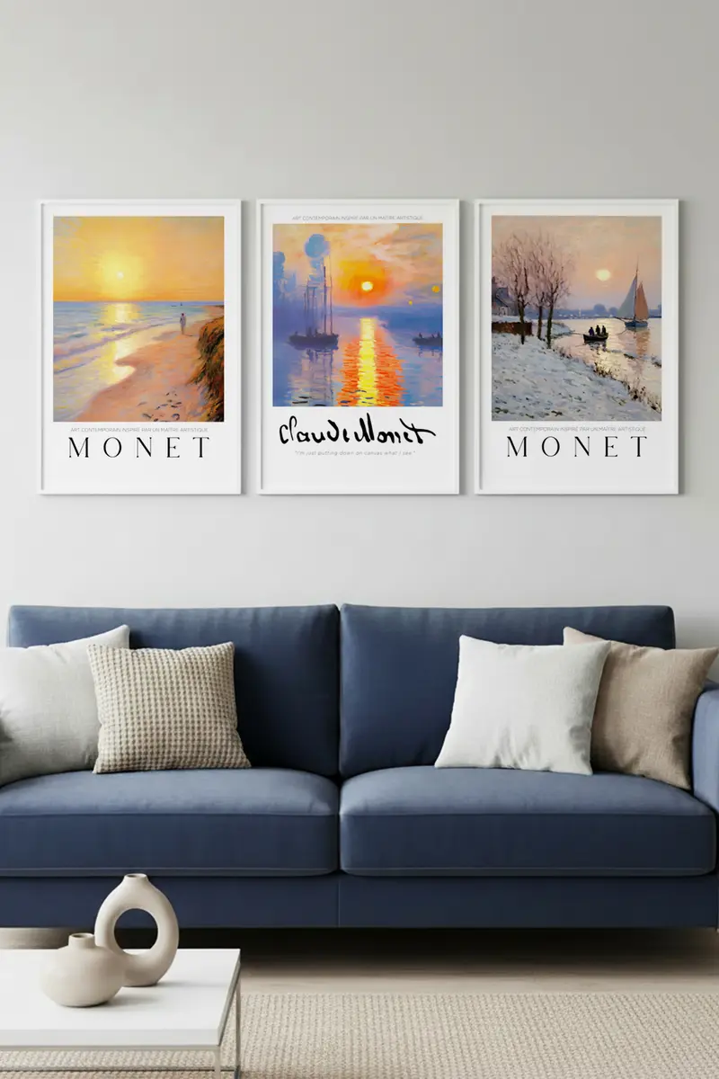 Beyaz Ahşap Çerçeveli Claude Monet Tablo Seti | Huhu561