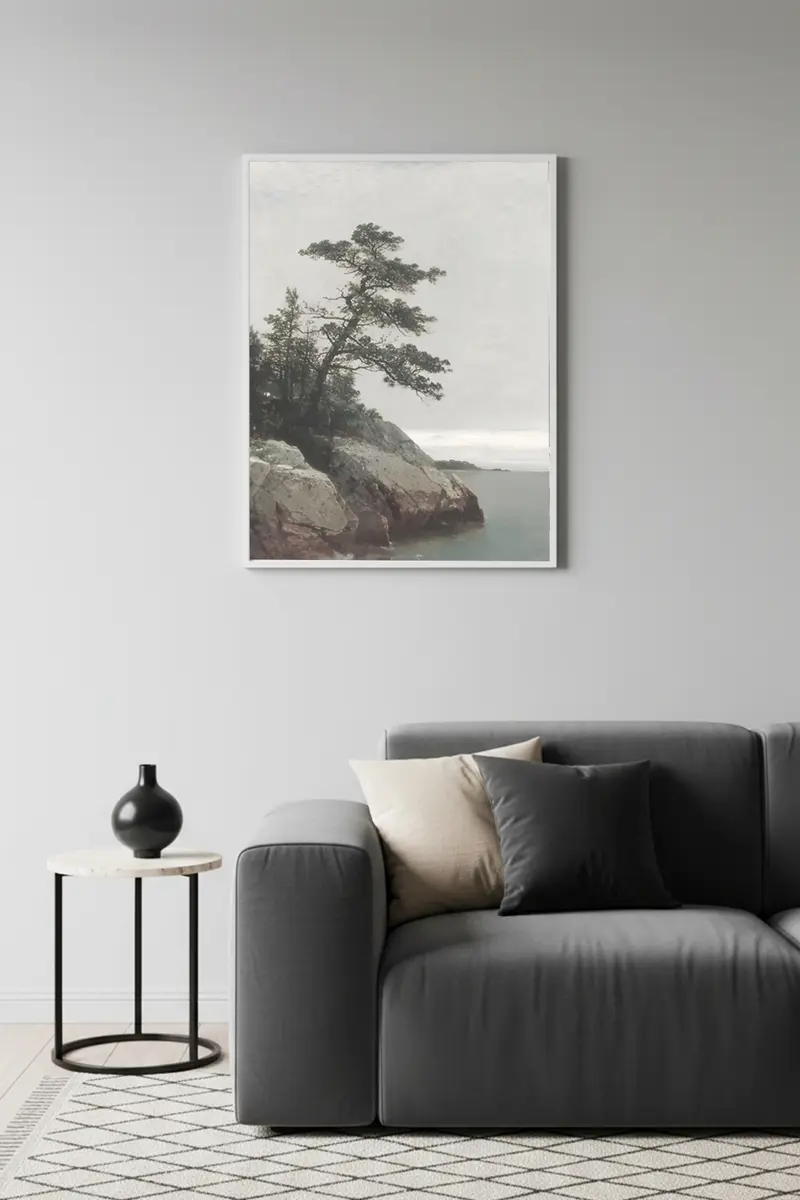 Beyaz Ahşap Çerçeveli Doğa Manzaralı Tablo - Minimal | Huhu1166