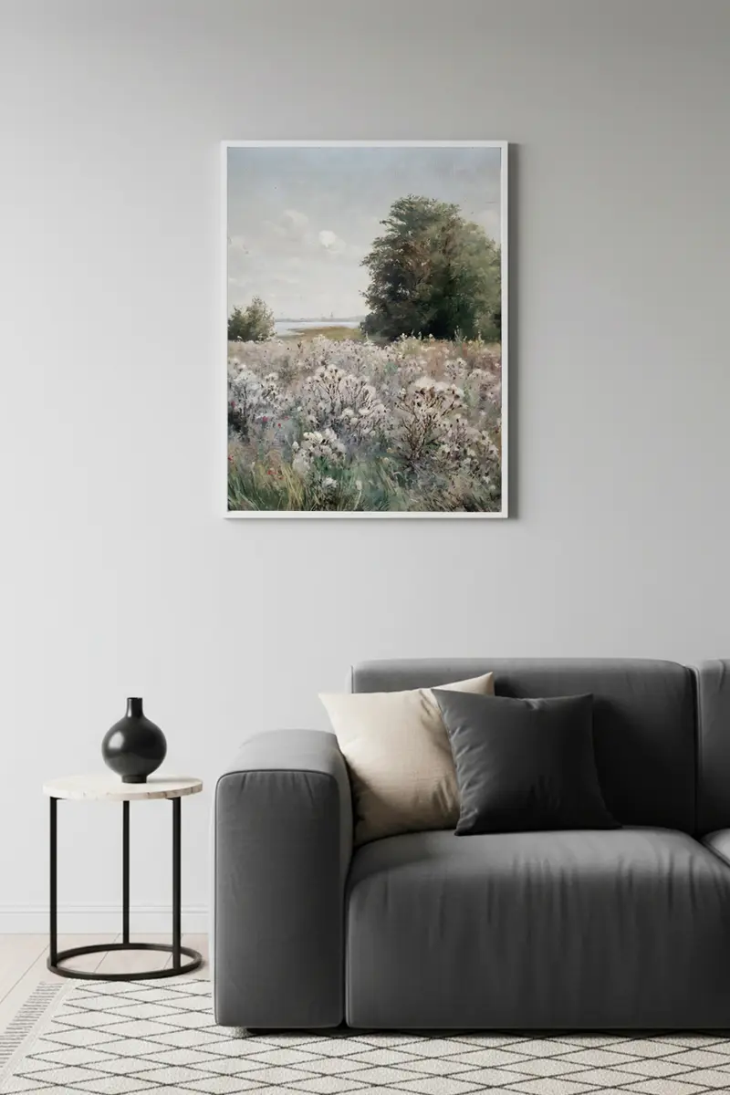 Beyaz Ahşap Çerçeveli Doğa Manzaralı Tablo - Pastel | Huhu1165