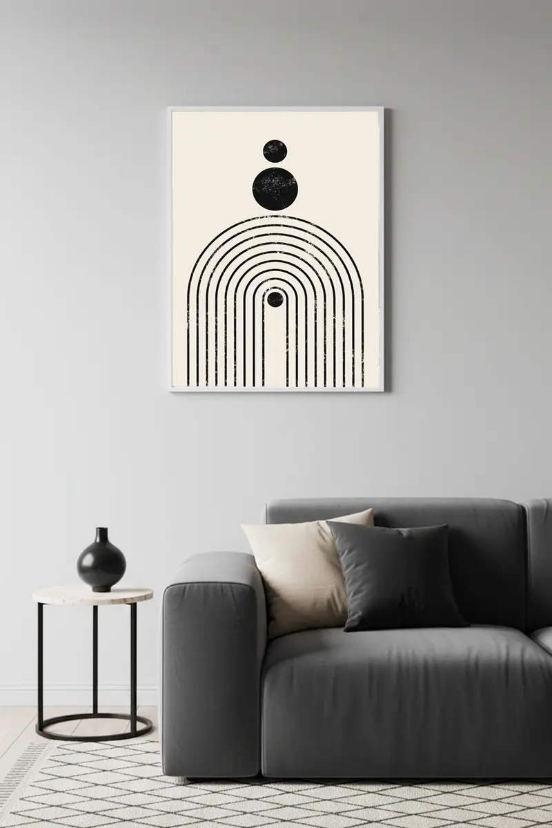 Beyaz Ahşap Çerçeveli Geometrik Desenli Tablo - Minimal | Huhu1138