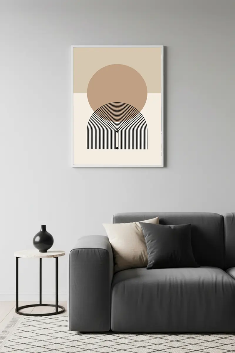 Beyaz Ahşap Çerçeveli Geometrik Desenli Tablo - Minimal | Huhu1142