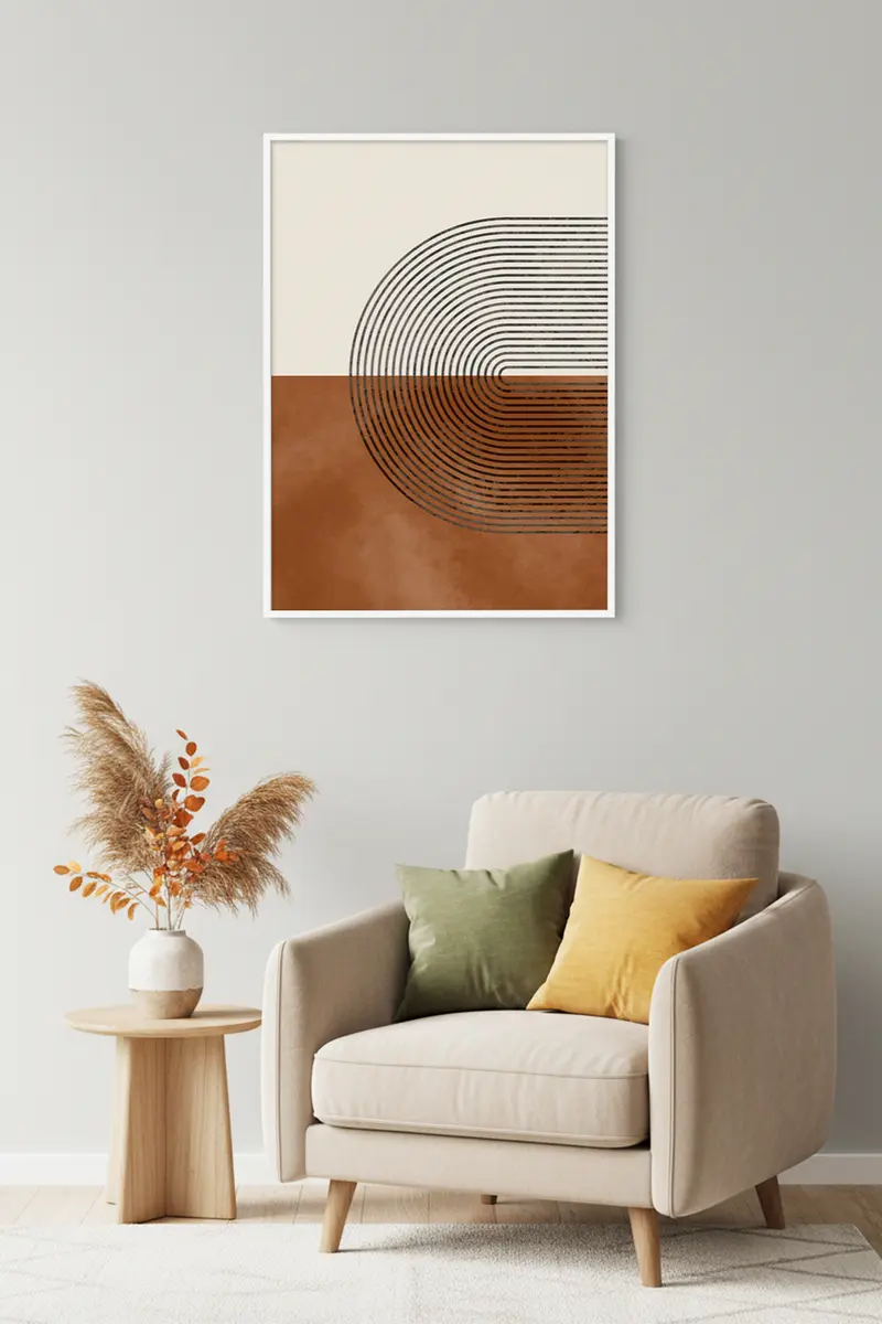 Beyaz Ahşap Çerçeveli Geometrik Desenli Tablo - Minimal | Huhu1645
