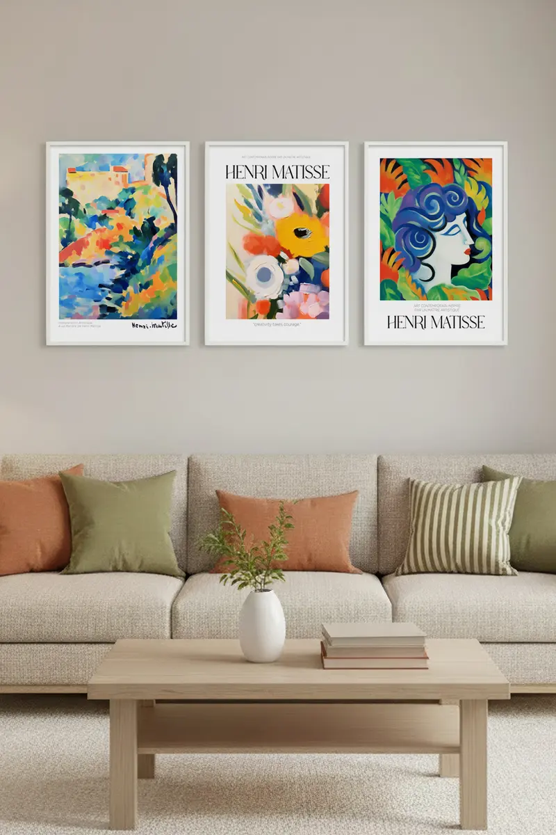 Beyaz Ahşap Çerçeveli Henri Matisse Tablo Seti | Huhu536