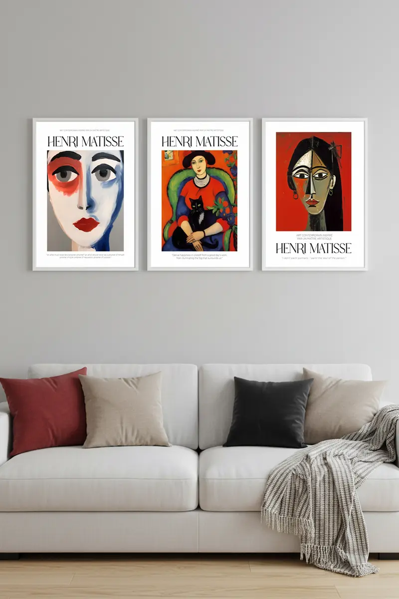 Beyaz Ahşap Çerçeveli Henri Matisse Tablo Seti | Huhu538