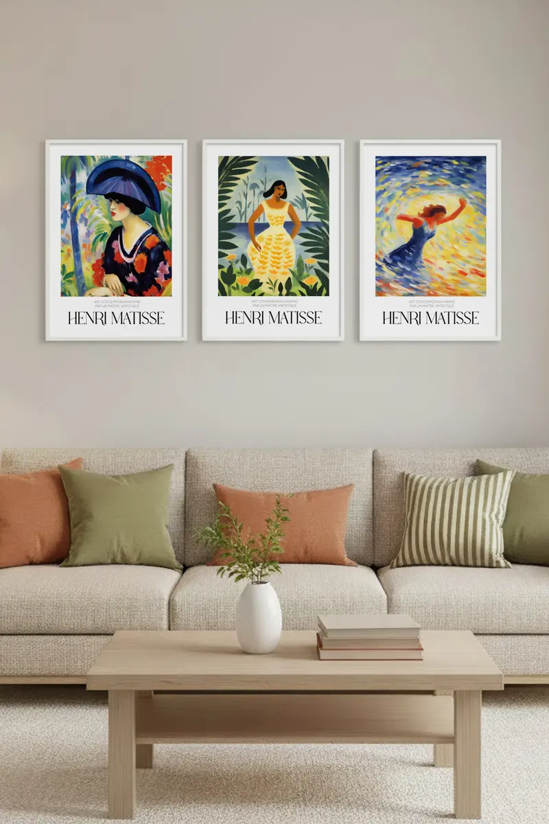 Beyaz Ahşap Çerçeveli Henri Matisse Tablo Seti | Huhu539