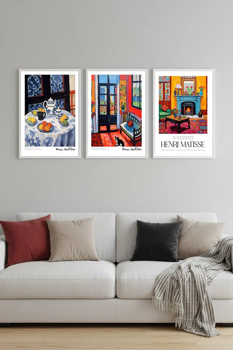 Beyaz Ahşap Çerçeveli Henri Matisse Tablo Seti | Huhu540