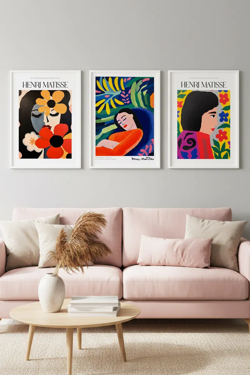 Beyaz Ahşap Çerçeveli Henri Matisse Tablo Seti | Huhu541