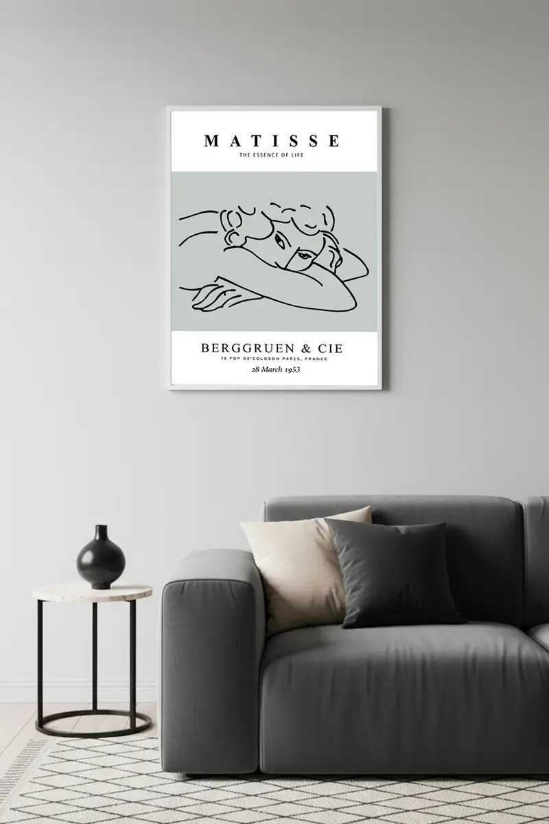 Beyaz Ahşap Çerçeveli Minimal Çizgi Desenli Tablo - Pastel | Huhu1590