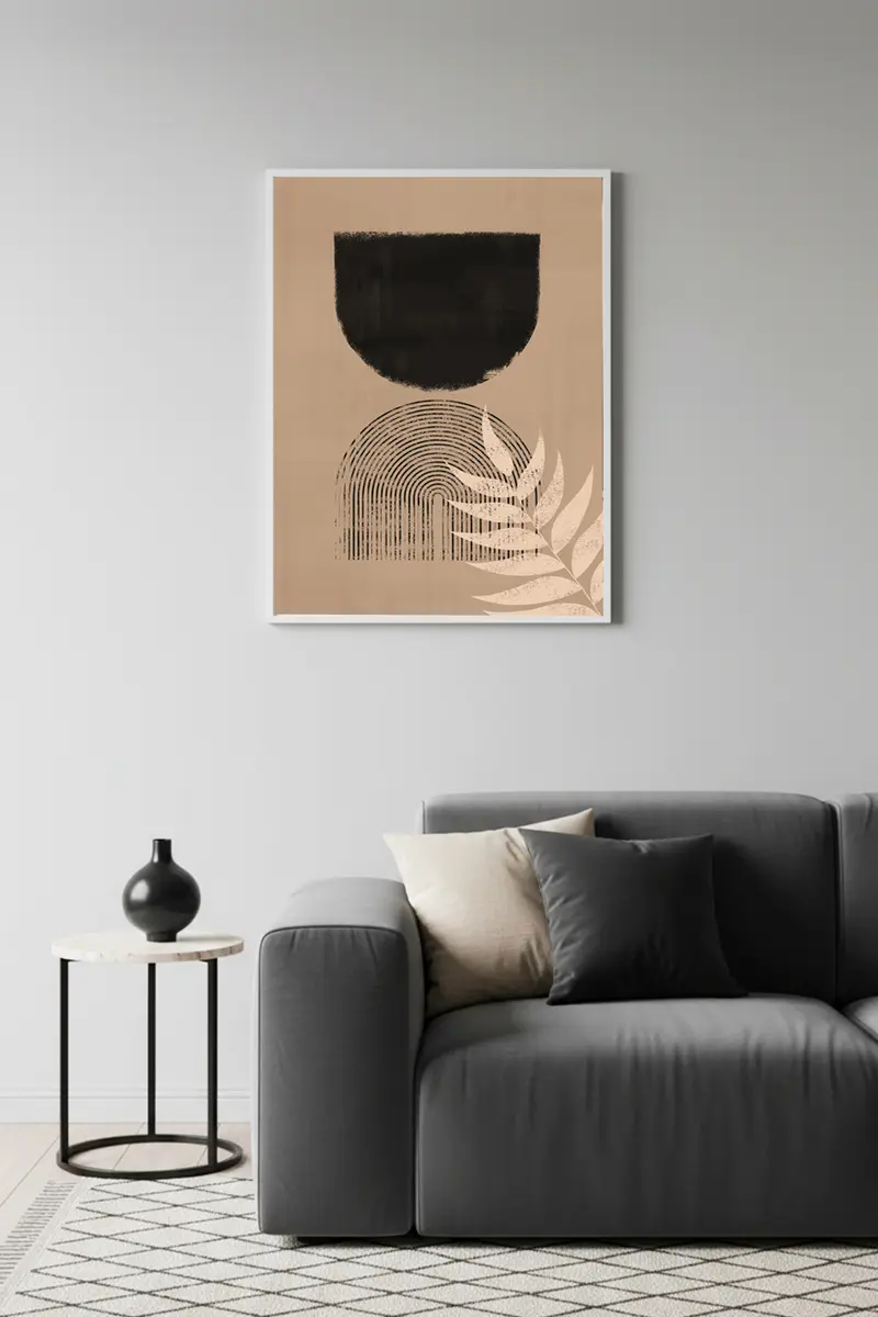 Beyaz Ahşap Çerçeveli Minimal Desenli Tablo - Modern | Huhu1133