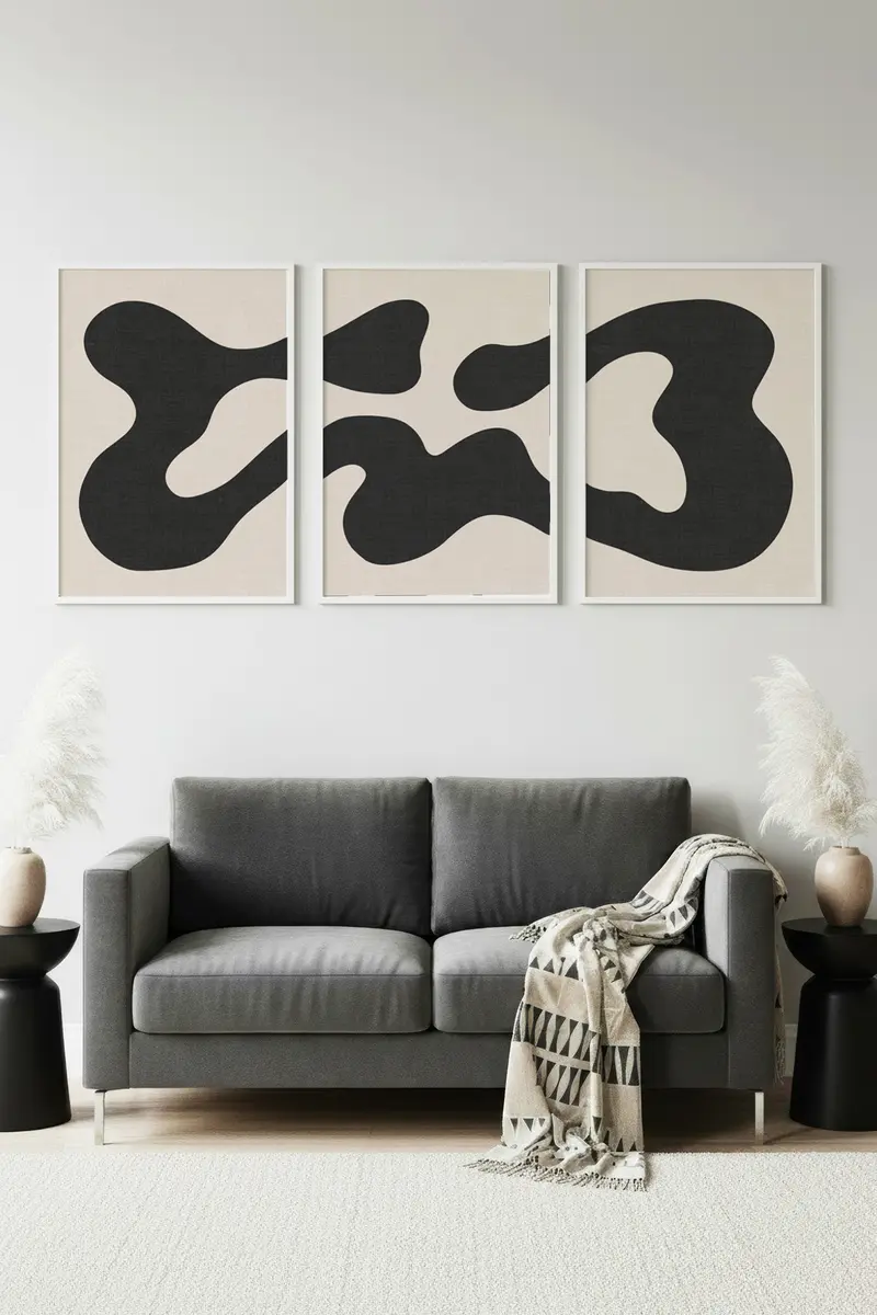 Beyaz Ahşap Çerçeveli Minimalist 3’lü Tablo | Huhu199