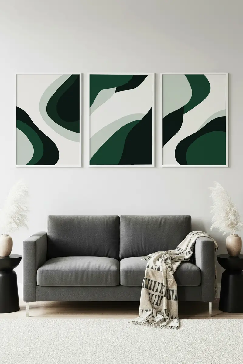 Beyaz Ahşap Çerçeveli Minimalist 3’lü Tablo | Huhu204
