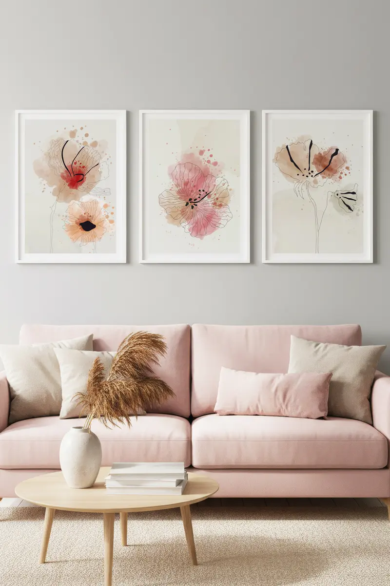 Beyaz Ahşap Çerçeveli Minimalist 3’lü Tablo | Huhu205