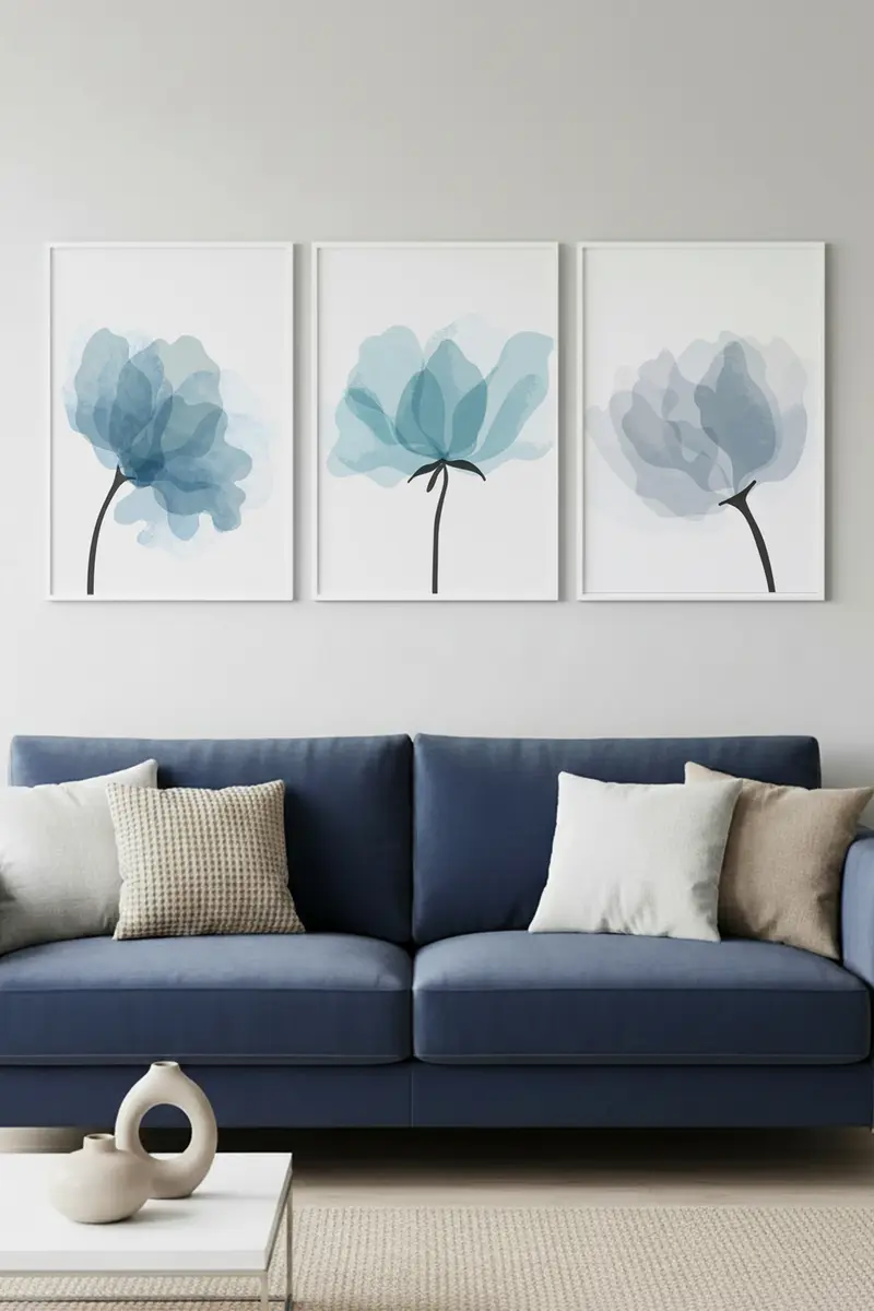 Beyaz Ahşap Çerçeveli Minimalist 3’lü Tablo | Huhu206