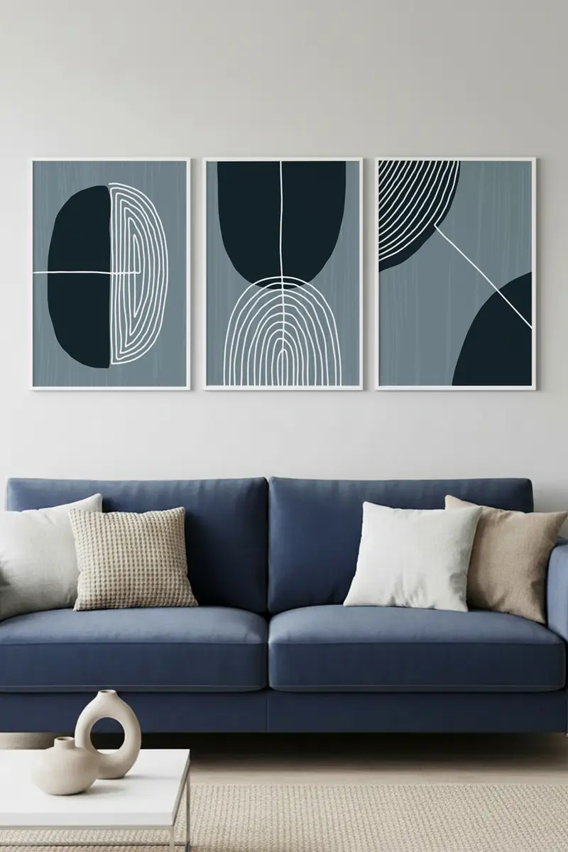 Beyaz Ahşap Çerçeveli Minimalist 3’lü Tablo | Huhu214
