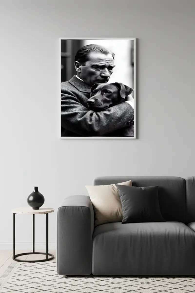 Beyaz Ahşap Çerçeveli Mustafa Kemal Atatürk Baskılı Tablo Huhu501