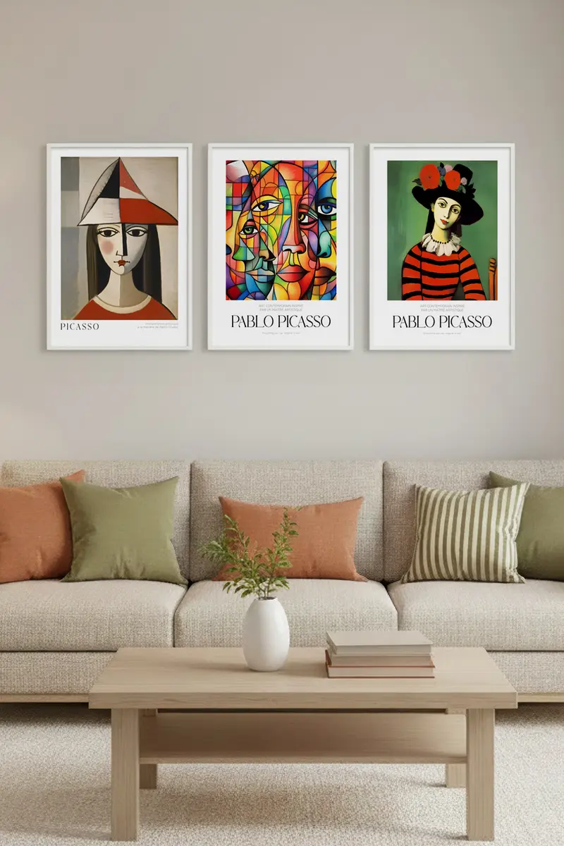 Beyaz Ahşap Çerçeveli Pablo Picasso Tablo Seti | Huhu544
