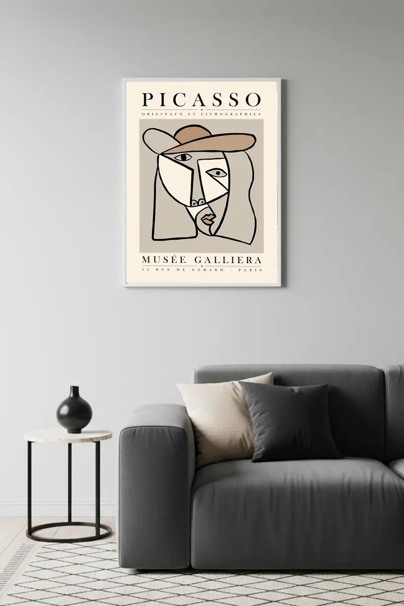 Beyaz Ahşap Çerçeveli Soyut Yüz Desenli Tablo - Minimal | Huhu1113