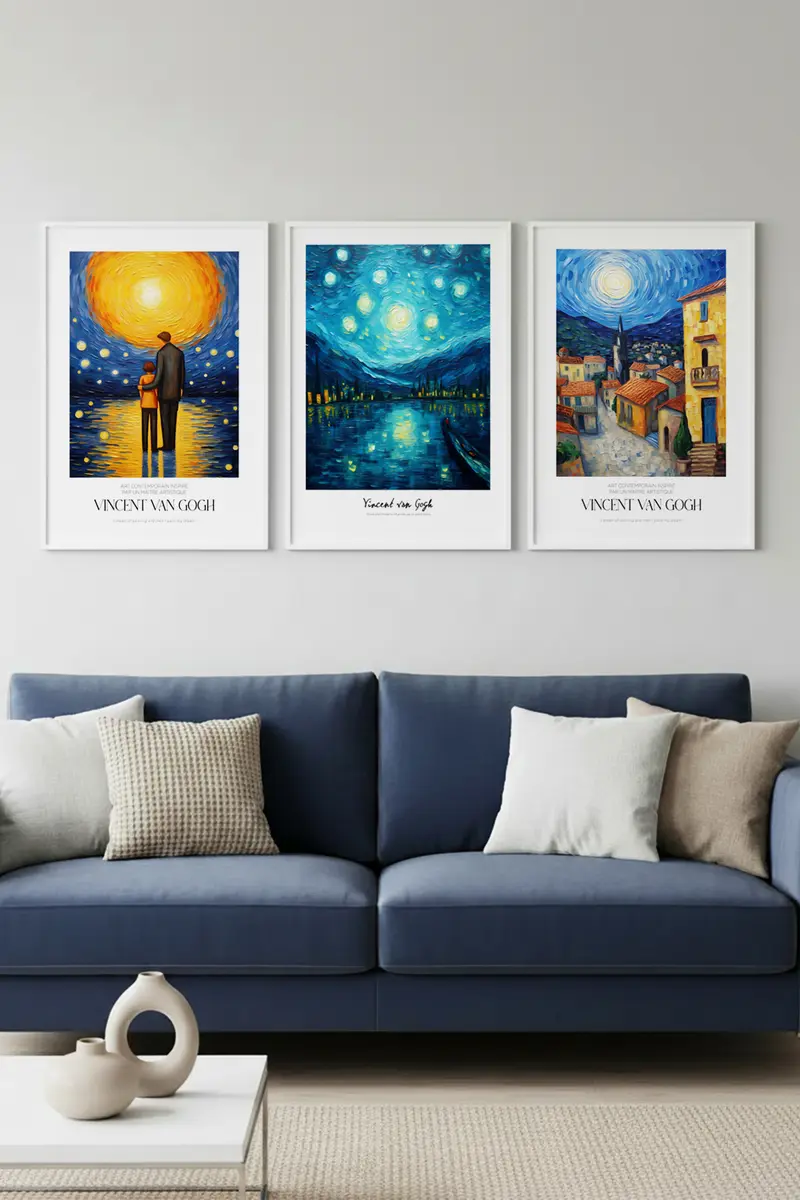 Beyaz Ahşap Çerçeveli Vincent Van Gogh Tablo Seti | Huhu529