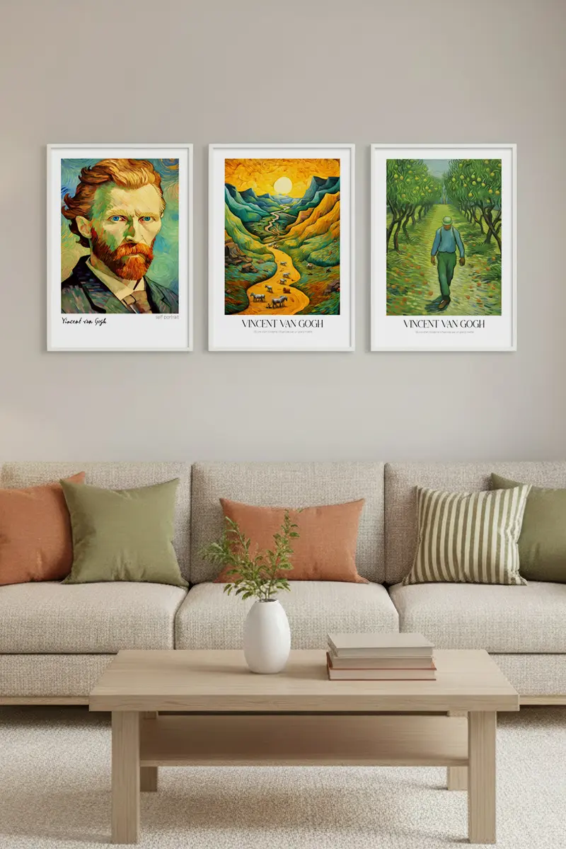 Beyaz Ahşap Çerçeveli Vincent Van Gogh Tablo Seti | Huhu530