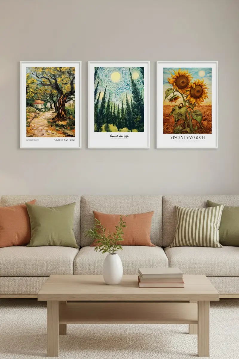 Beyaz Ahşap Çerçeveli Vincent Van Gogh Tablo Seti | Huhu531