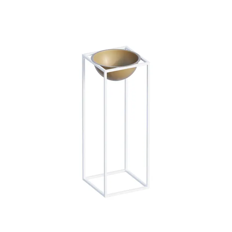 Beyaz-Altın Metal Saksılık Stand Kısa - Beyaz