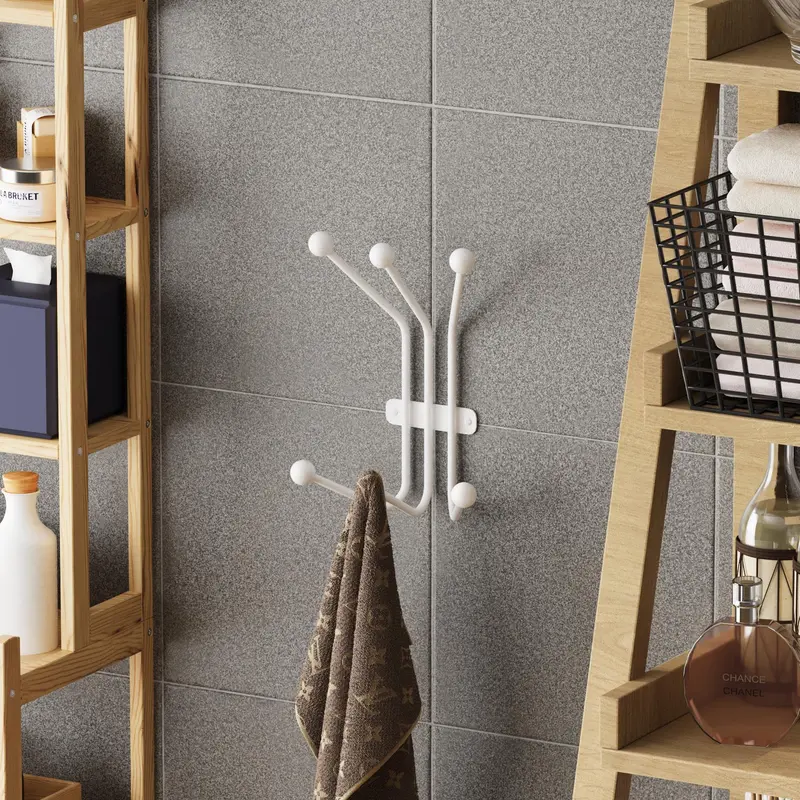Beyaz Metal Duvar Askılığı - 5 Toplu Modern