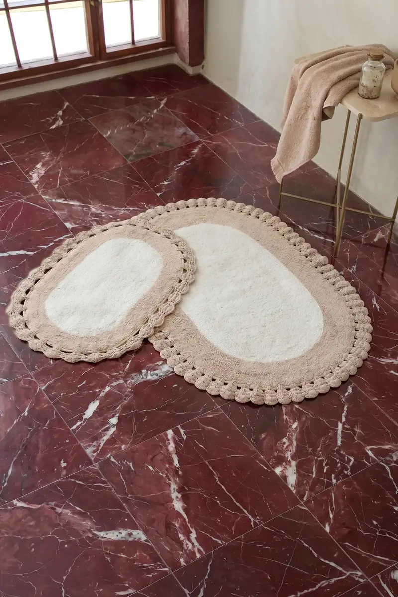 Bianca 2’li Takım Banyo Paspası %100 Pamuk 40x60 + 60x90 Ekru
