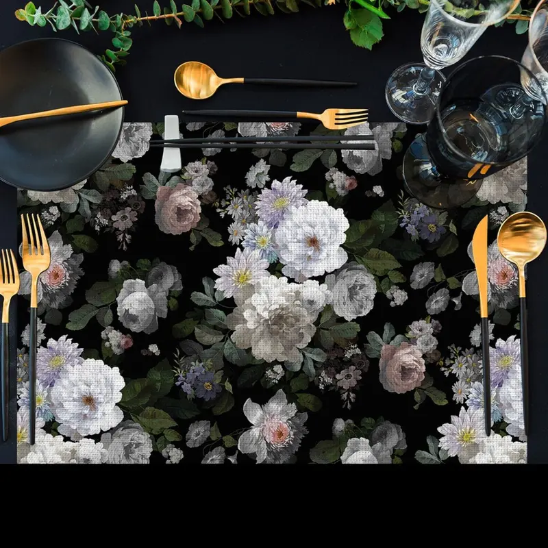 Black Roses 4lü İnce Keten Kumaş Amerikan Servisi 50x35cm