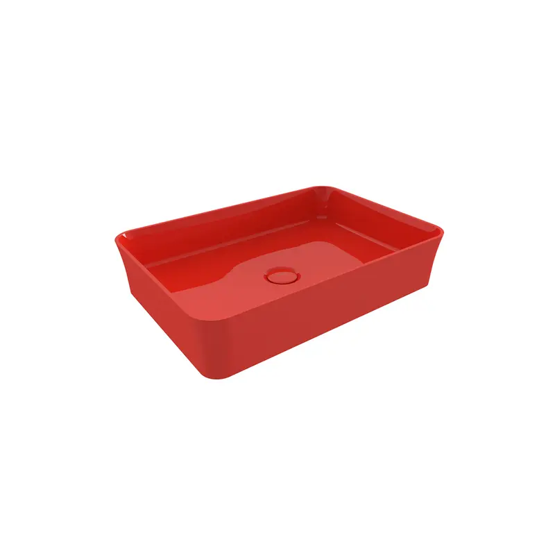 Bocchi Sottile Slim Line Tezgah Üstü Di̇kdörtgen 55X38cm. Lavabo - Parlak Kirmizi - 1476-019-0125