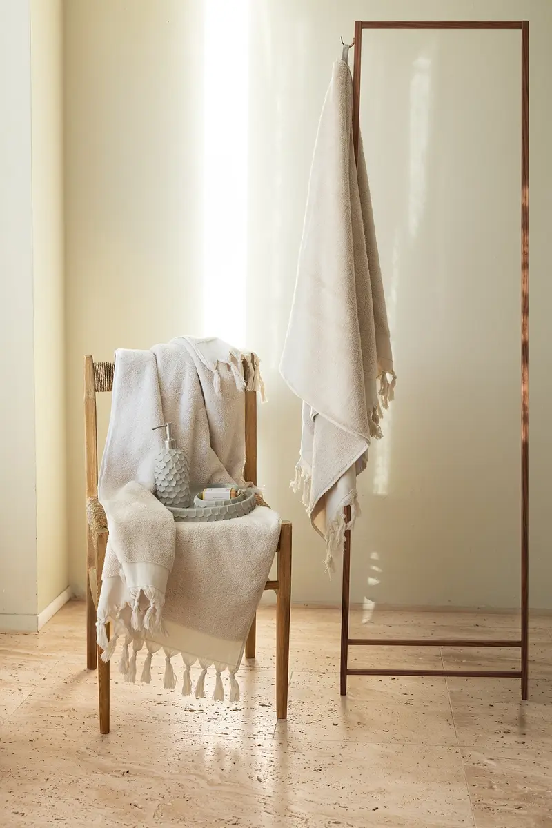Bodrum %100 Pamuk 2'li Banyo Havlu Seti 80x150 cm Pale Beige