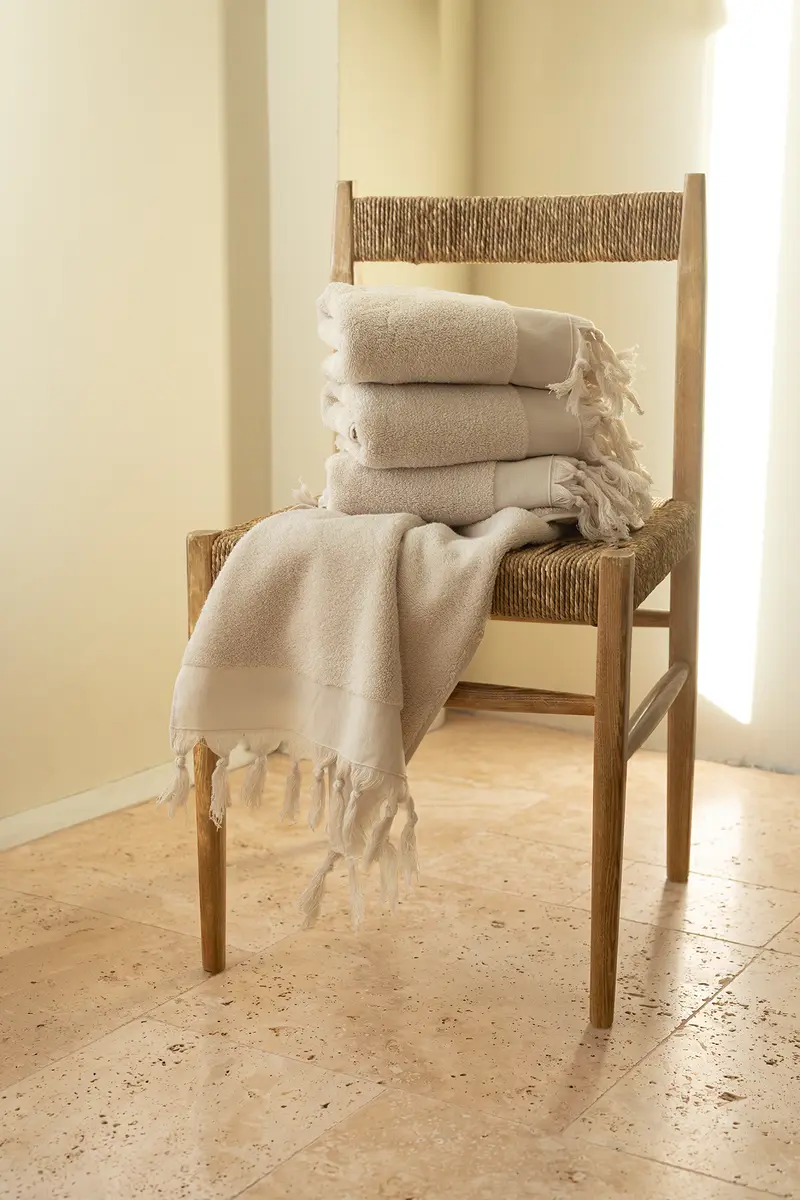 Bodrum %100 Pamuk 4'lü Yüz Havlu Seti 50x90 cm Pale Beige