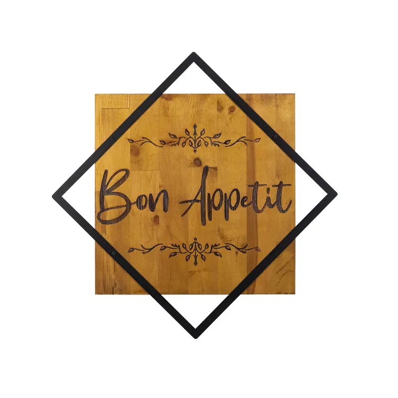 Bon Appetit Ahşap Metal Duvar Panosu - Kahve