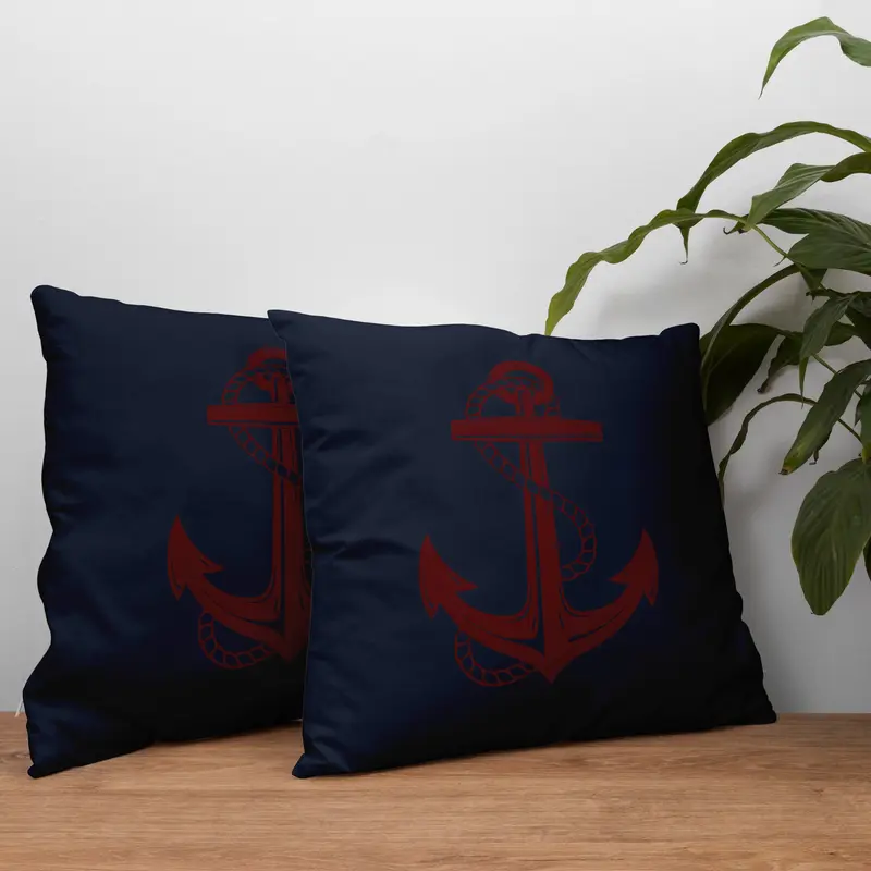 Bordo Çapa / Naval Blue Marin Temalı Çift Taraflı Kırlent Kılıfı 2 Adet