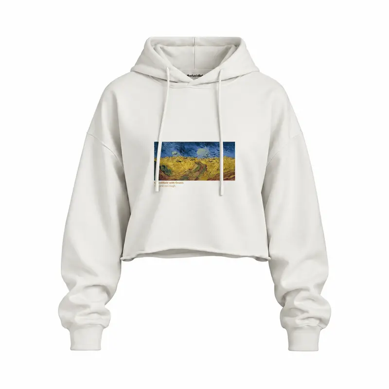 Buğday Tarlası ve Kargalar Oversize Crop Hoodie