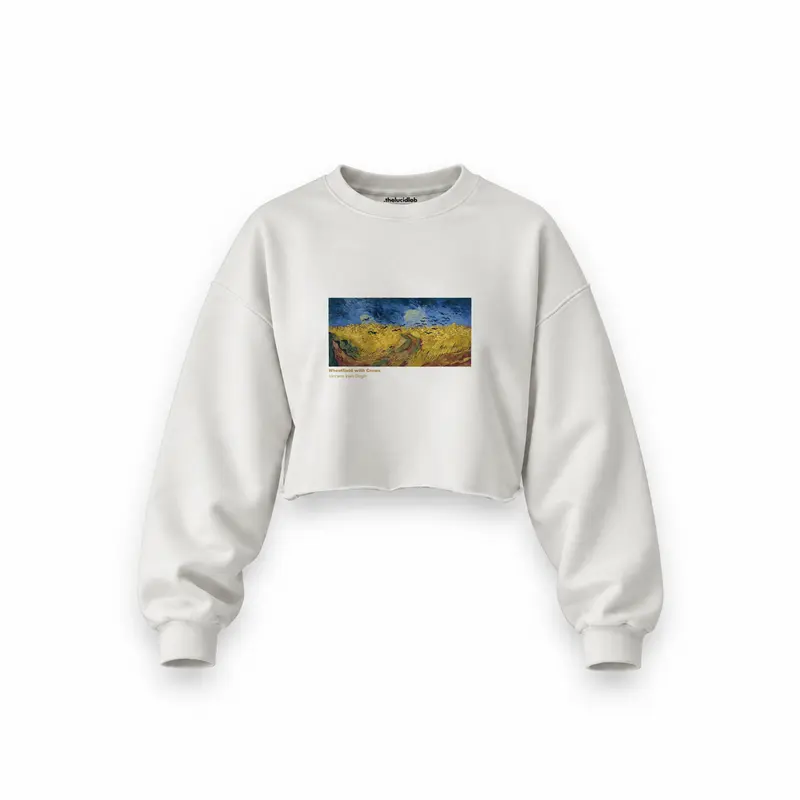 Buğday Tarlası ve Kargalar Oversize Crop Sweatshirt
