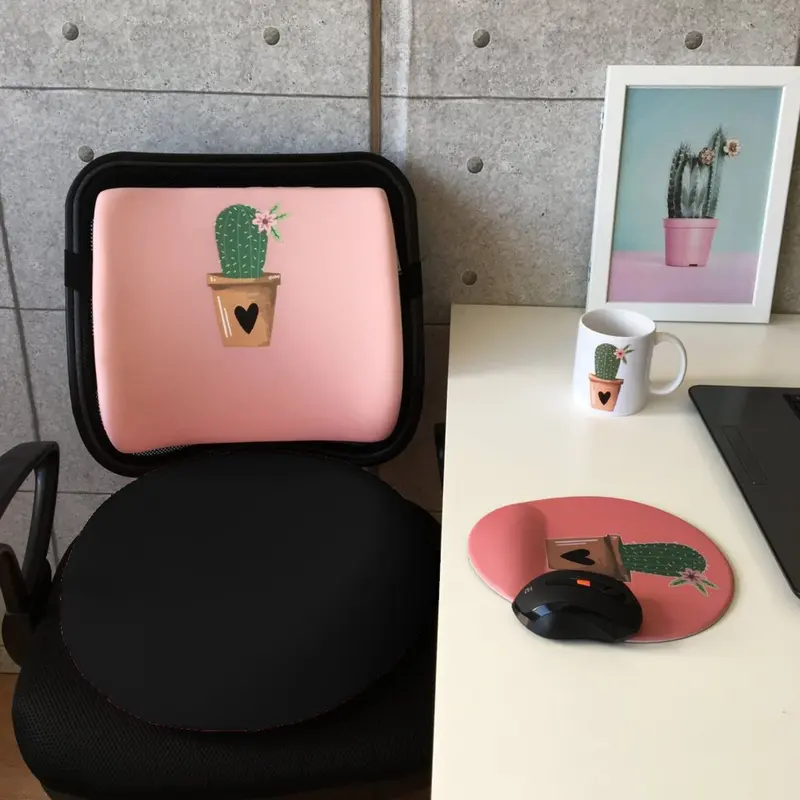 Cactus Visco Bel Yastığı Mouse pad Kupa 3'lü Set - Pembe